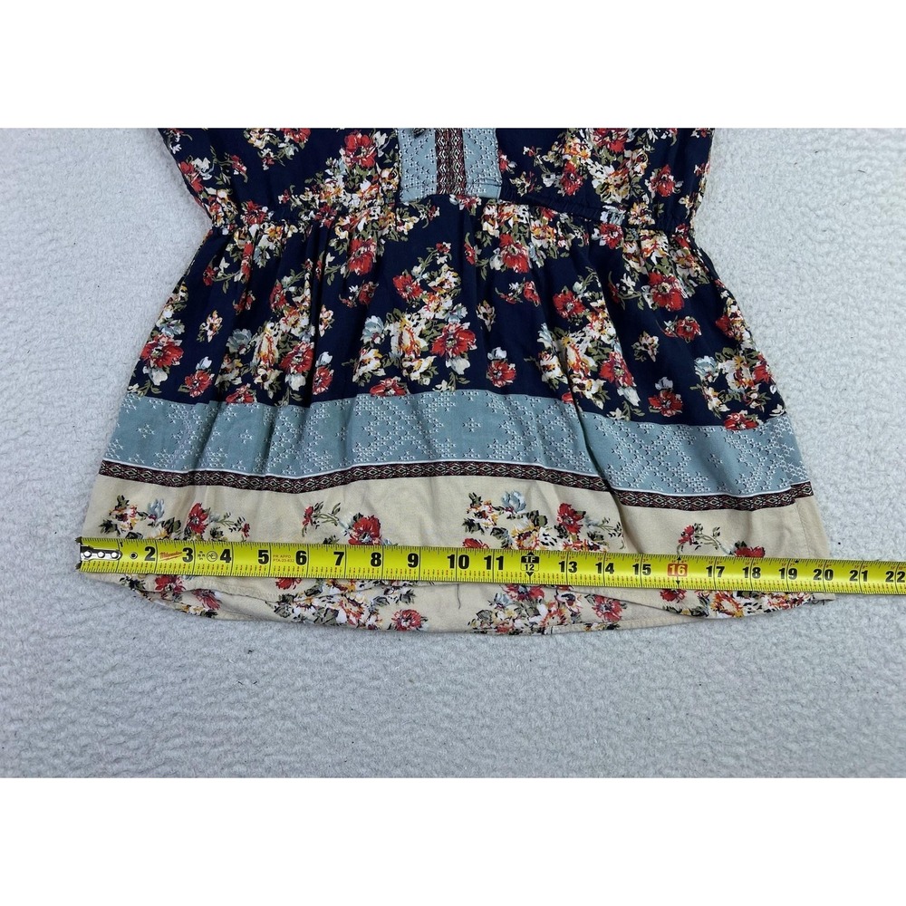 Alya Tank Top Womens Small Blue Floral V Neck Tie Back Boho Rayon Sleeveless - Picture 7 of 10